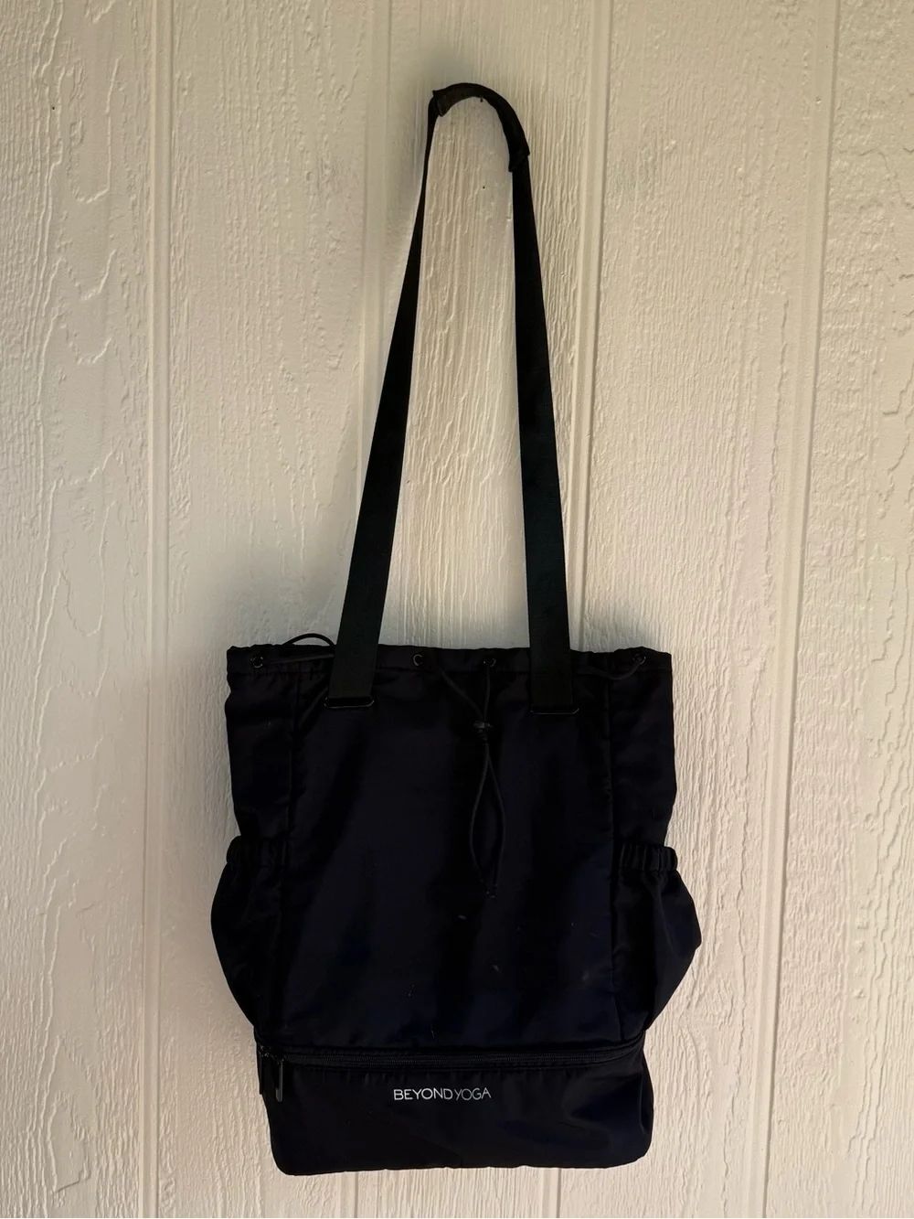 Beyond Yoga Black Drawstring Tote with Front Zip Pocket